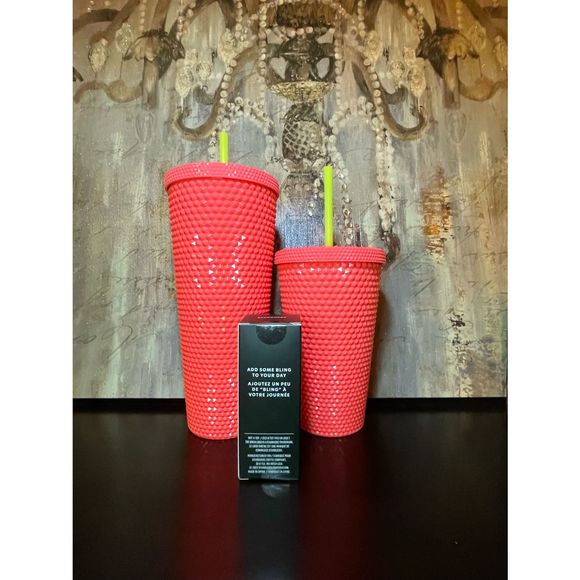 Starbucks Set of 3 Summer 2022 Venti, Grande & Keychain In DragonFruit Bling - Picture 5 of 6